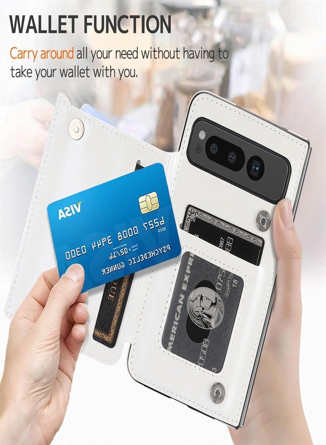 NINKI Compatible with Google Pixel Fold Wallet Case with Card Holder,Matte PU Leather Protective Shockproof Kickstand Anti-Scratches Wear-Resistant Cover Case with for Google Pixel Fold 2023 White - Image 3
