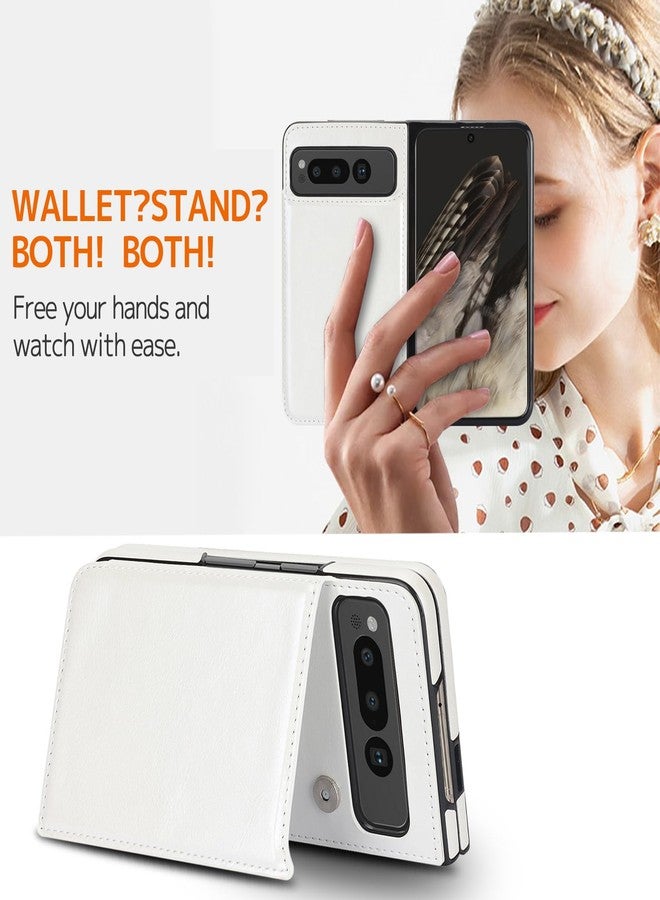 NINKI Compatible with Google Pixel Fold Wallet Case with Card Holder,Matte PU Leather Protective Shockproof Kickstand Anti-Scratches Wear-Resistant Cover Case with for Google Pixel Fold 2023 White - Image 5