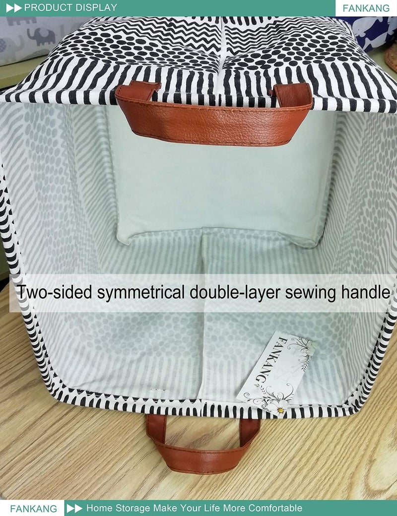 FANKANG Square Nursery Hamper Storage Bins Canvas Laundry Basket Foldable with Waterproof PE Coating Storage Baskets Gift Baskets for Children, Office, Bedroom, Clothes（Square-Black Lines ） - Image 3