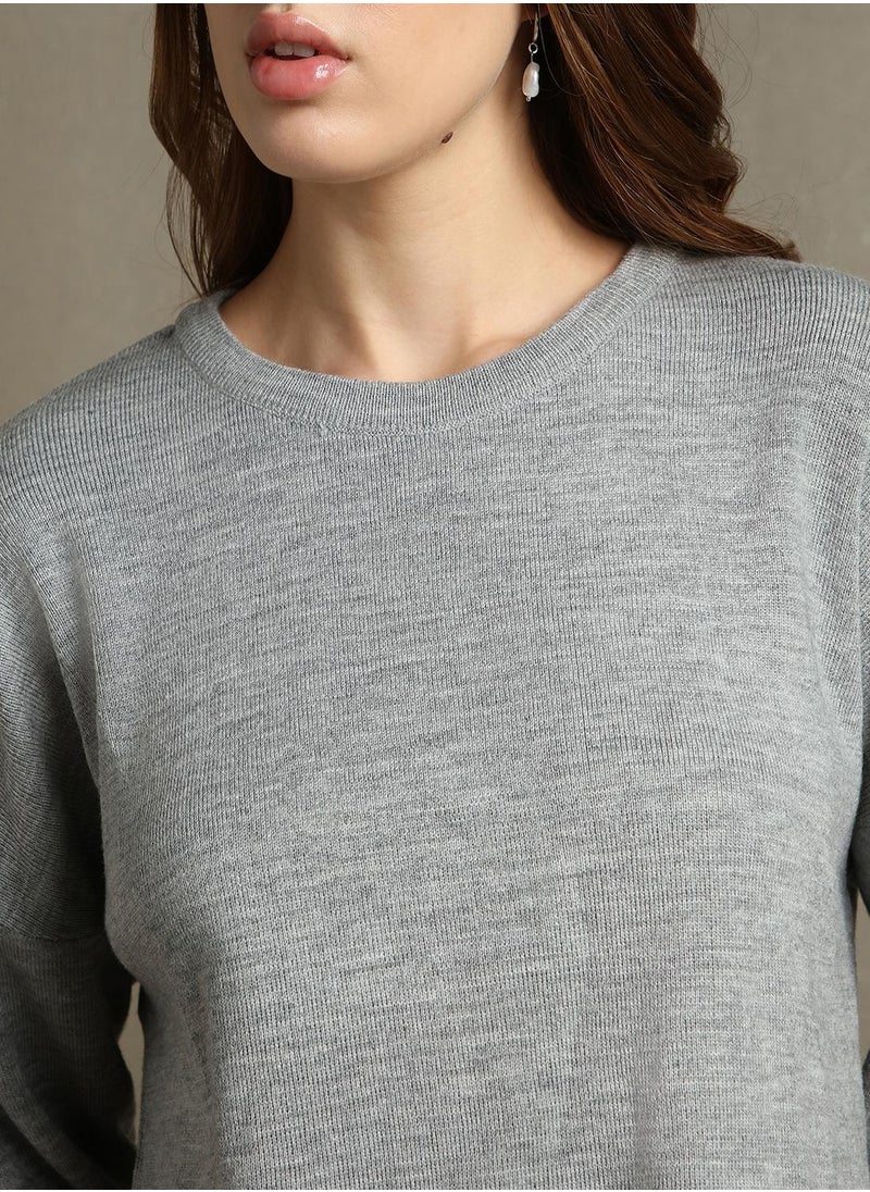 Dennis Lingo Women's Grey Melange 100% Acrylic Solid Regular Fit Sweater  - Image 4