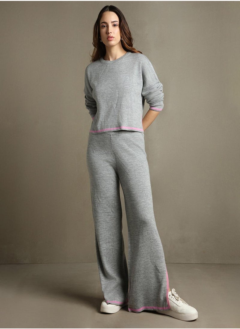 Dennis Lingo Women's Grey Melange 100% Acrylic Solid Regular Fit Sweater  - Image 1