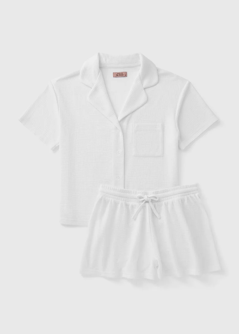 Matalan White Waffle Button Short Pyjama Set