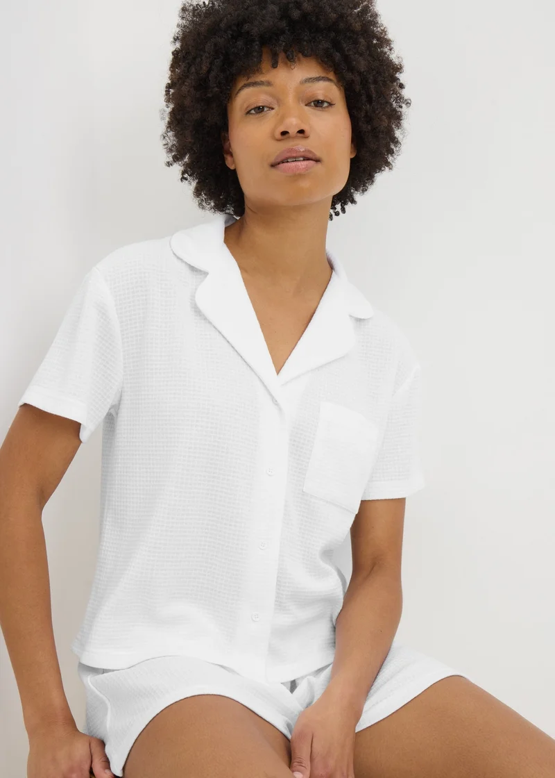 Matalan White Waffle Button Short Pyjama Set