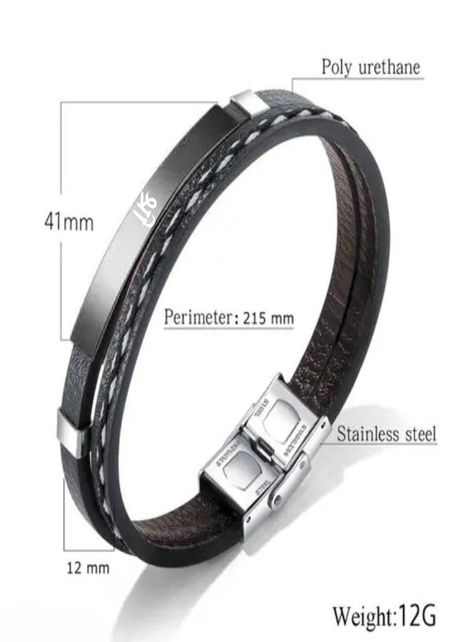 The Men Gift Mens ID Beads | Stainless Steel Leather Bracelet | Shree | Husband |Brother|Boyfriend |Son| Grandpa Vintage Cuff Jewelry Friendship Couple Black ShivBLRBr2025154 - Image 2