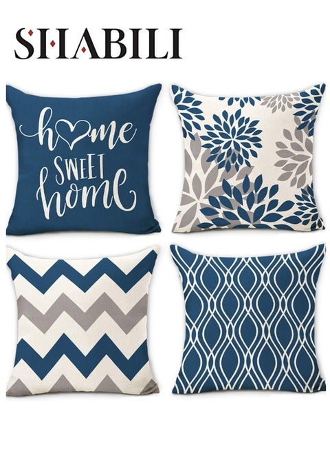 4-piece Set of Spliced Color Linen Pillow Cases 45x45 cm, Modern Sofa Geometric Decorative Pillow Cases 18x18 Inches, Suitable for Sofas, Cars, Home Living Rooms, Bedrooms and Offices