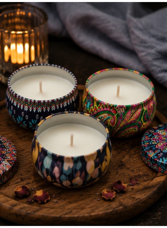 طقم 3 شموع عطرية من شمع الصويا الطبيعي في علب معدنية مزخرفة بغطاء – شموع معطرة طويلة الاحتراق للمنزل والاسترخاء والديكور – هدية فاخرة للمناسبات وأعياد الميلاد - Image 2