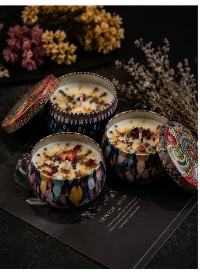 طقم 3 شموع عطرية من شمع الصويا الطبيعي في علب معدنية مزخرفة بغطاء – شموع معطرة طويلة الاحتراق للمنزل والاسترخاء والديكور – هدية فاخرة للمناسبات وأعياد الميلاد - Image 4