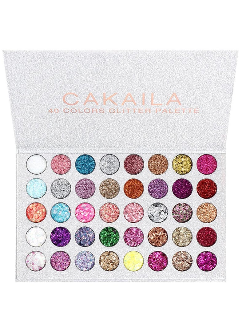 Glitter Eyeshadow, 40 Colors Sparkle Palette Glue Pallete Eyeshadow Face Paint Glitter, White Silver Colorful Sparkly Eye Makeup Pallet Palettes Gel for Women - Image 1