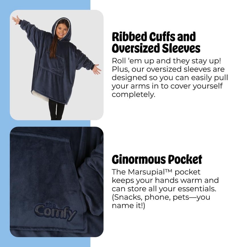 THECOMFY Original Jr for Kids | Oversized Sherpa Fleece Wearable Blanket with Hood & Pocket | Seen on Shark Tank - Image 5