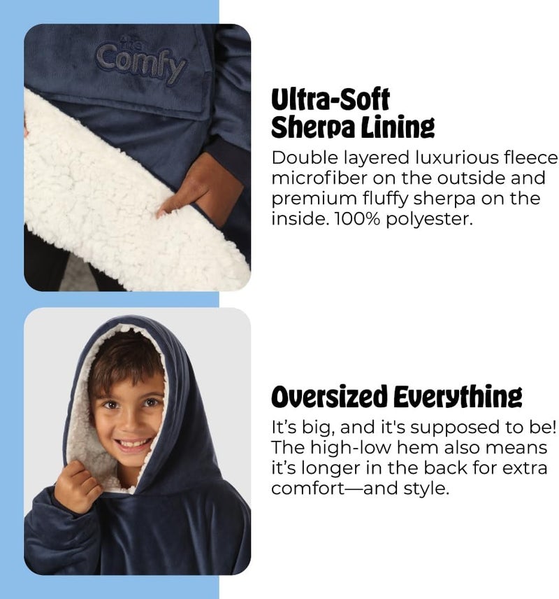 THECOMFY Original Jr for Kids | Oversized Sherpa Fleece Wearable Blanket with Hood & Pocket | Seen on Shark Tank - Image 4