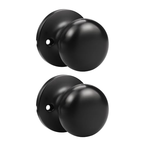 GOBEKOR 2 Pack Single Dummy Door Knobs Matte Black Interior Dummy Knobs for French Doors Round Door Knobs Stainless Steel Door Pull - Image 1