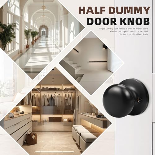 GOBEKOR 2 Pack Single Dummy Door Knobs Matte Black Interior Dummy Knobs for French Doors Round Door Knobs Stainless Steel Door Pull - Image 3