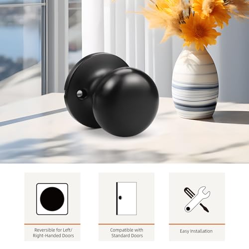 GOBEKOR 2 Pack Single Dummy Door Knobs Matte Black Interior Dummy Knobs for French Doors Round Door Knobs Stainless Steel Door Pull - Image 4