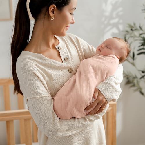 Comfy Cubs Muslin Swaddle Blankets Pack of 3 42 x 42 Inch Soft 100 Cotton Baby Blanket Set Large Wraps for Newborns SelfSoothing Swaddles for Newborns Blush Bold Blush Dusty Rose - Image 3