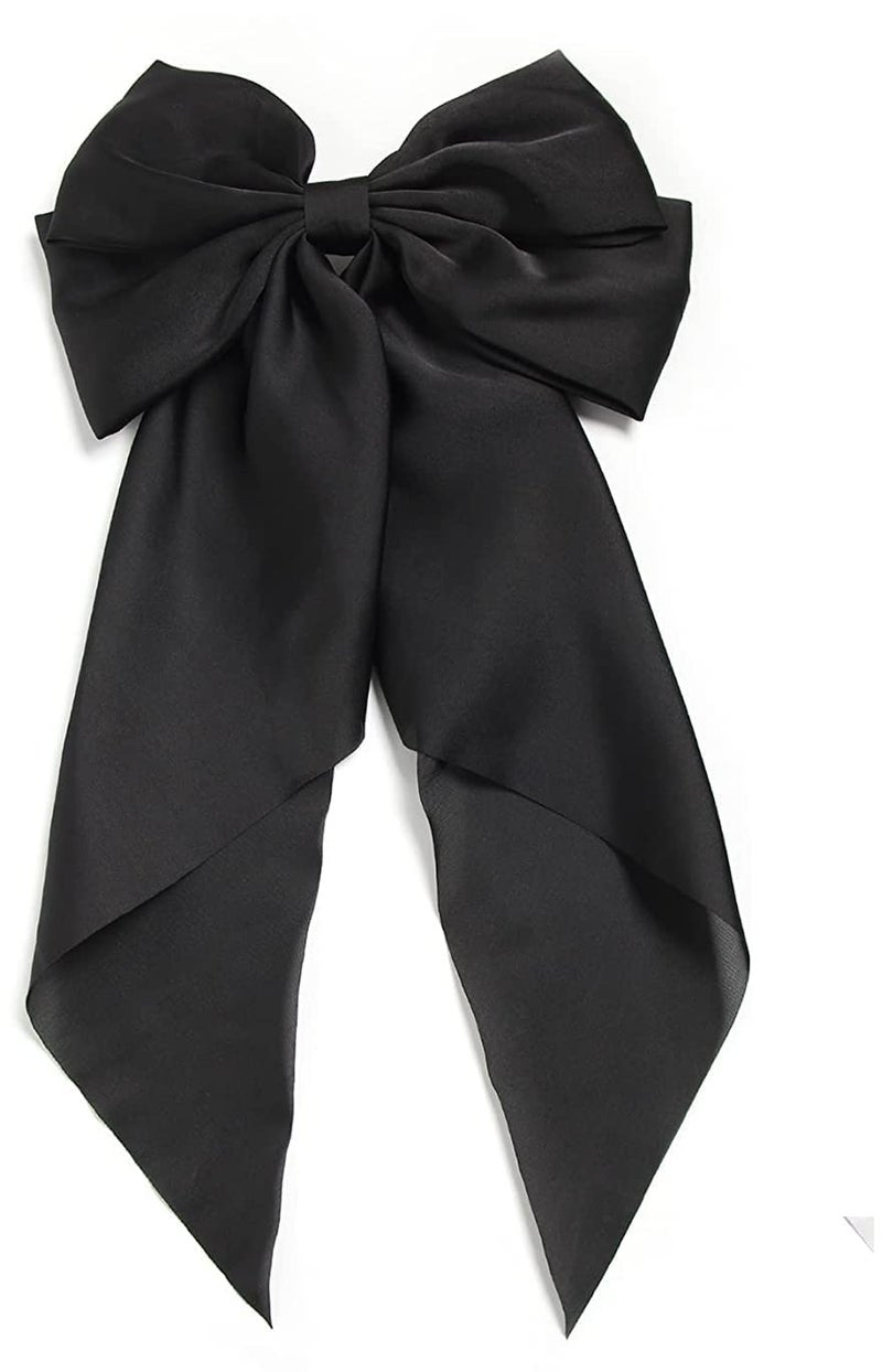 WHISKET - Hair Bow Clip, Big Satin Layered Hair Accessories for Women Girls,Barrette Hair Clip, Long Black Ribbon Bows, French Style - Image 2