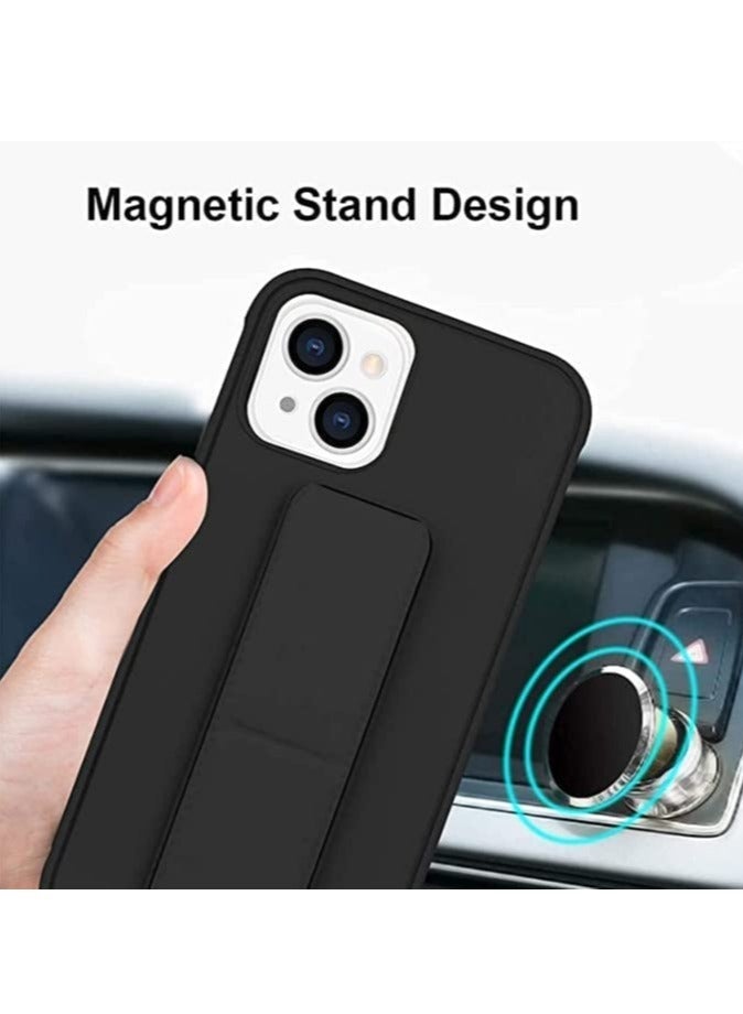 MUNTAQI Hand Grip Foldable Magnetic Kickstand Wrist Strap Finger Grip Case Cover For Apple iPhone 14 6.1 inch Black - Image 3