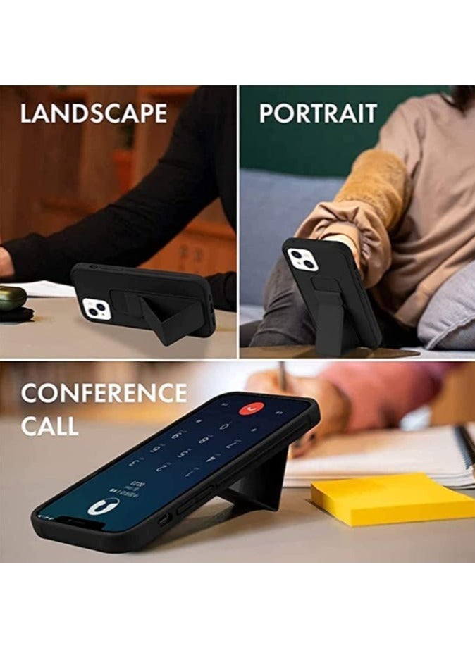 MUNTAQI Hand Grip Foldable Magnetic Kickstand Wrist Strap Finger Grip Case Cover For Apple iPhone 14 6.1 inch Black - Image 5