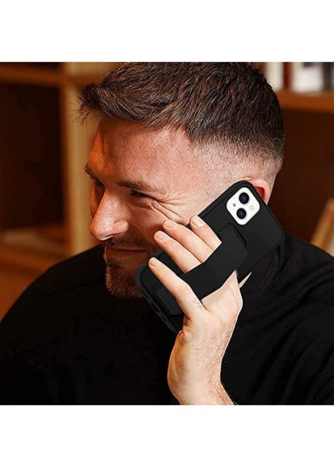 MUNTAQI Hand Grip Foldable Magnetic Kickstand Wrist Strap Finger Grip Case Cover For Apple iPhone 14 6.1 inch Black - Image 4