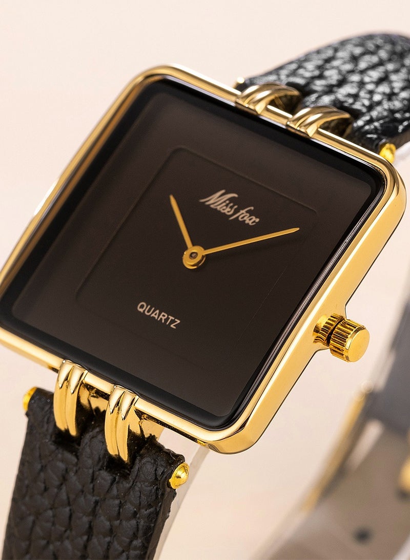MISS FOX Women's Simple Square Dial Watch Fashion Leather Belt Ladies Quartz Watch - Image 5