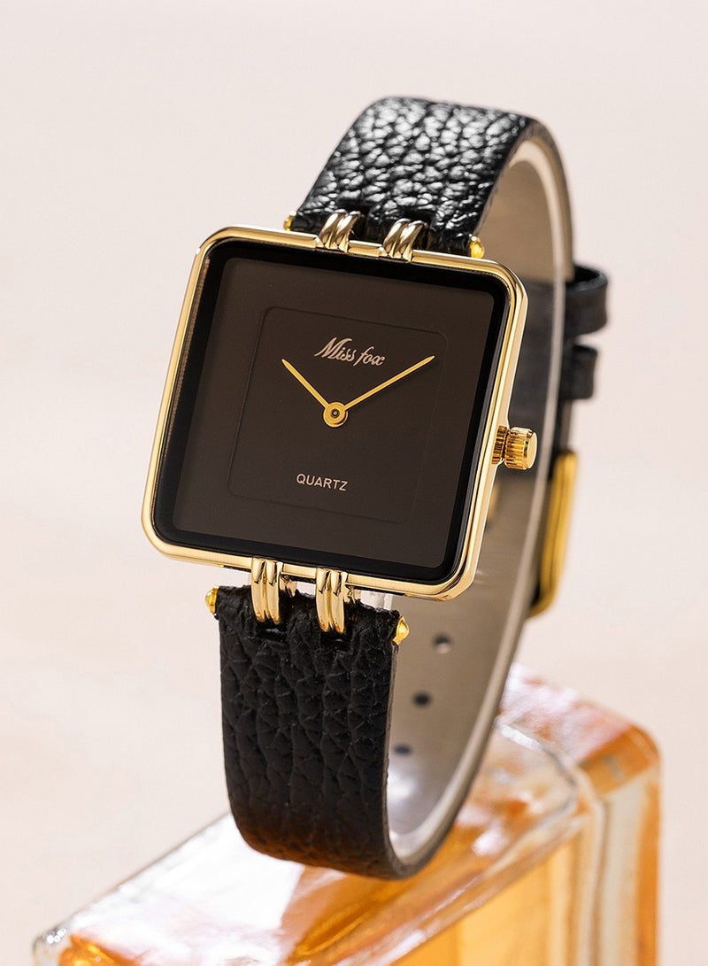 MISS FOX Women's Simple Square Dial Watch Fashion Leather Belt Ladies Quartz Watch - Image 3