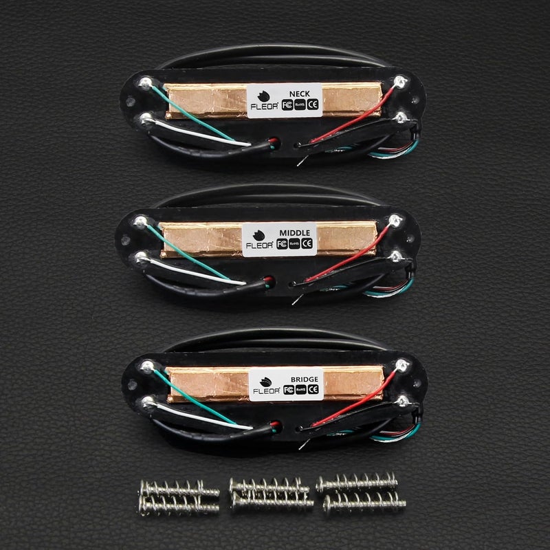 FLEOR 3pcs Hot Dual Rail Humbucker Set Ceramic N+M+B Single-Coil-Sized Guitar Humbucker Pickup,Black - Image 4