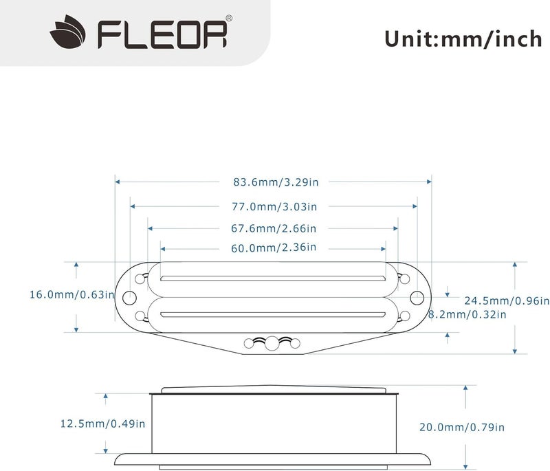 FLEOR 3pcs Hot Dual Rail Humbucker Set Ceramic N+M+B Single-Coil-Sized Guitar Humbucker Pickup,Black - Image 2