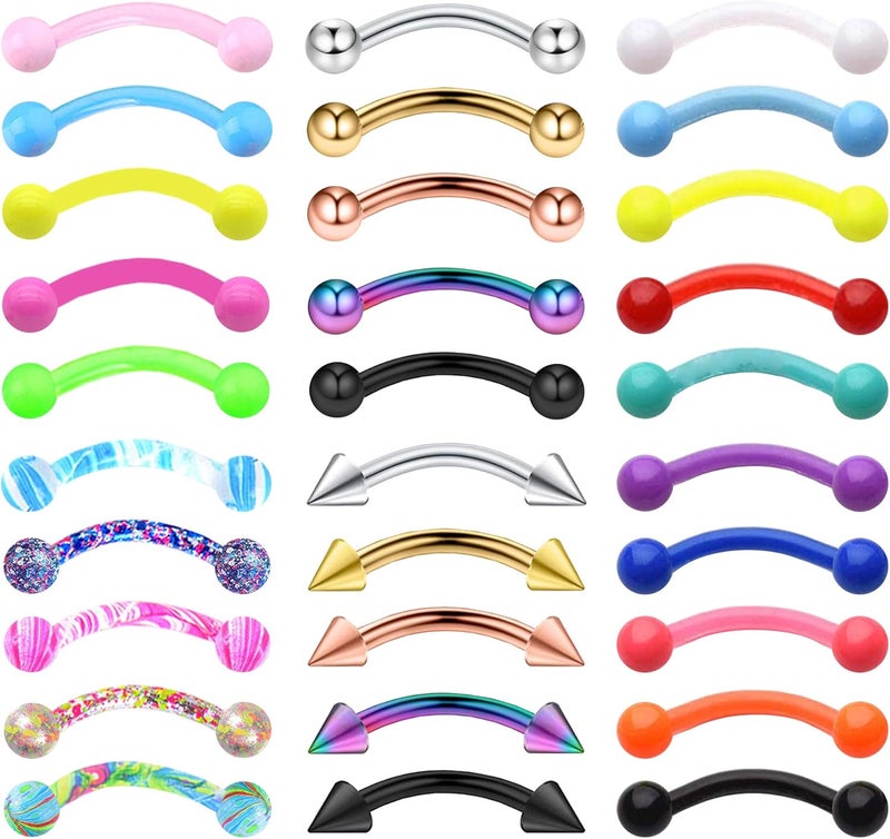 EVELICAL 20-48Pcs 16G Eyebrow Piercing Rook Curved Barbell Kit Eyebrow Tragus Lip Rings for Women Men 8-10mm - Image 1