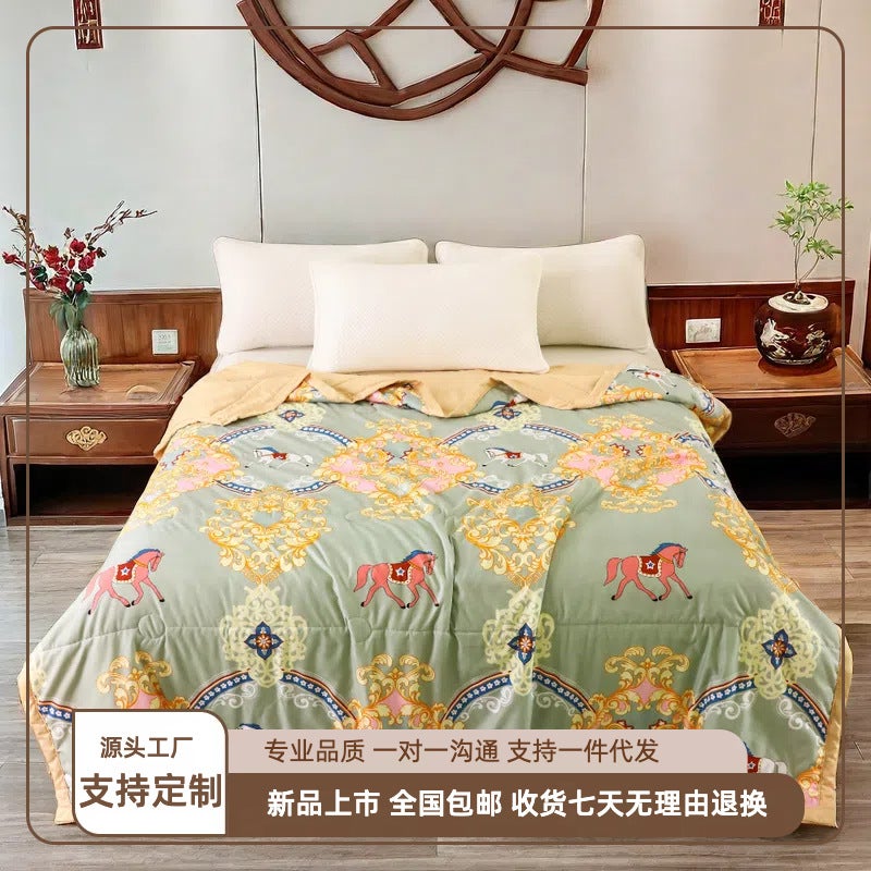 Category A Maternal And Infant-Grade Silk Summer Quilt, Silky Summer Quilt, Ice Silk Air Conditioning Quilt, Washable Thin Quilt For Students - Image 2