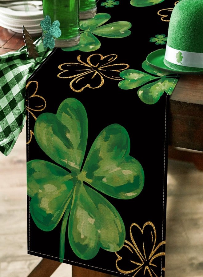 Seliem St. Patrick's Day Black Table Runner, Gold Shamrock Clover Kitchen Dining Table Decor, Irish Spring Home Decoration Indoor Outdoor Party Supply 13 x 72 Inches - Image 5