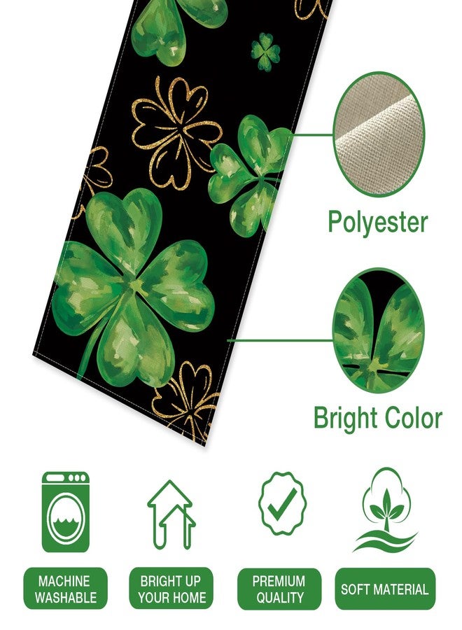 Seliem St. Patrick's Day Black Table Runner, Gold Shamrock Clover Kitchen Dining Table Decor, Irish Spring Home Decoration Indoor Outdoor Party Supply 13 x 72 Inches - Image 3