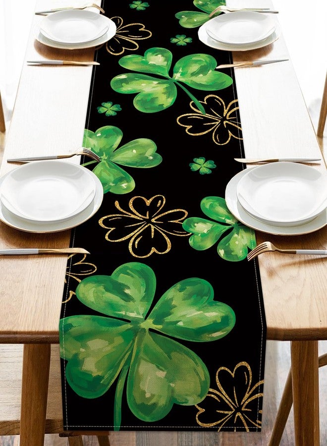 Seliem St. Patrick's Day Black Table Runner, Gold Shamrock Clover Kitchen Dining Table Decor, Irish Spring Home Decoration Indoor Outdoor Party Supply 13 x 72 Inches - Image 1
