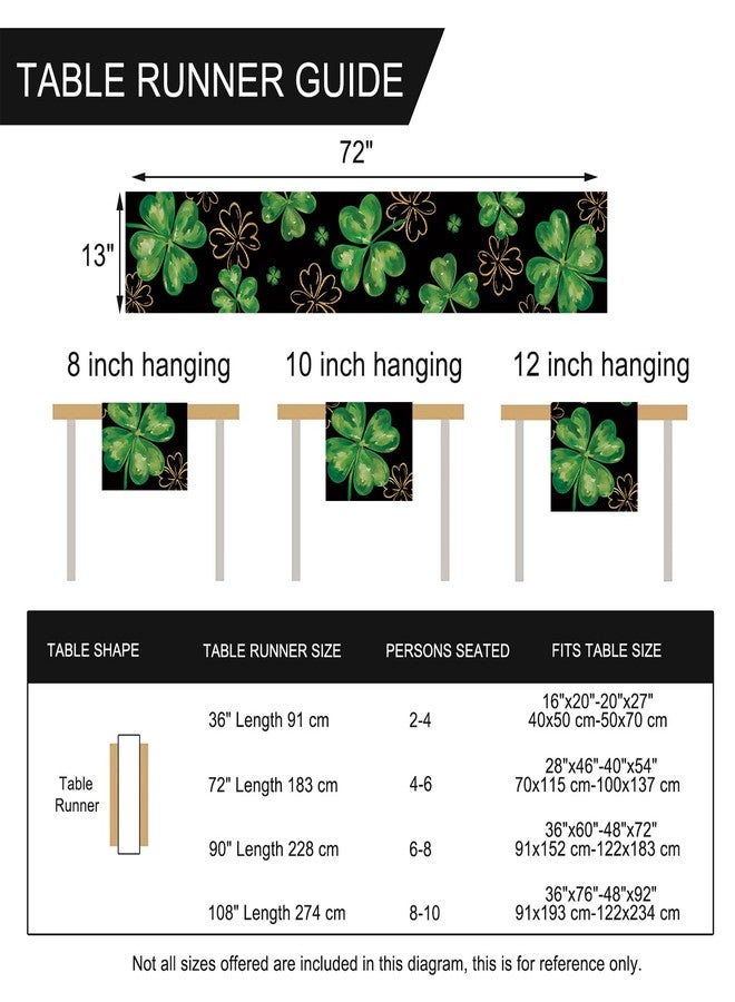 Seliem St. Patrick's Day Black Table Runner, Gold Shamrock Clover Kitchen Dining Table Decor, Irish Spring Home Decoration Indoor Outdoor Party Supply 13 x 72 Inches - Image 2