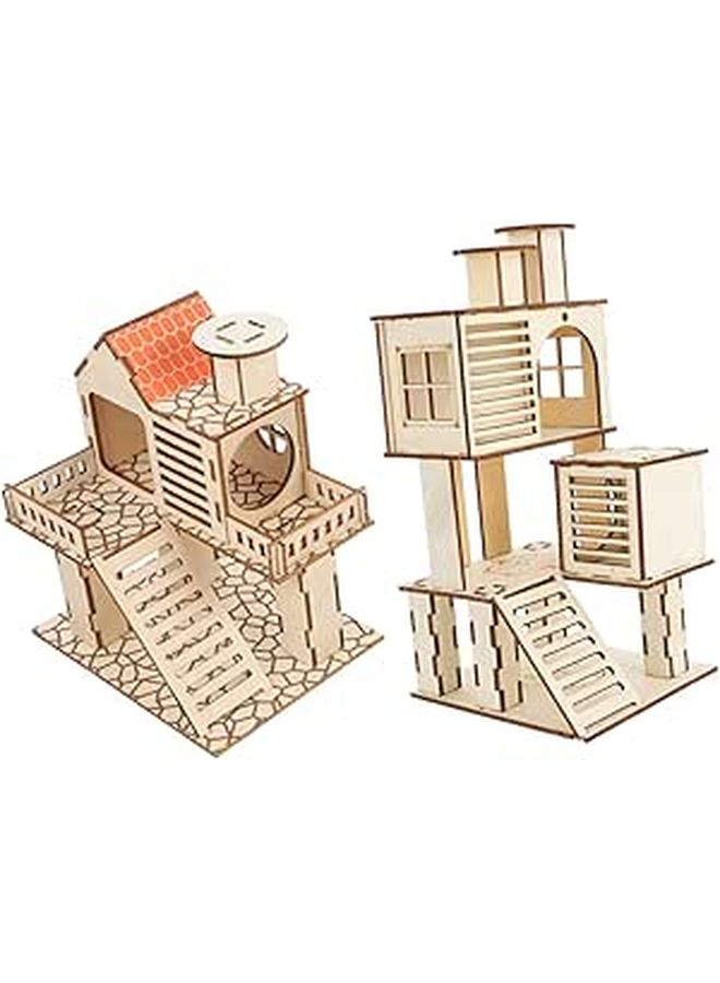 Hamster Wooden Building Nest 2pcs Climbing Frame Platform Bite Resistant Exercise Fun - Image 1