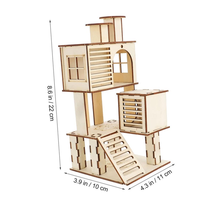 Hamster Wooden Building Nest 2pcs Climbing Frame Platform Bite Resistant Exercise Fun - Image 3
