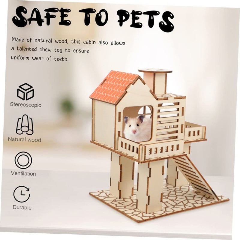 Hamster Wooden Building Nest 2pcs Climbing Frame Platform Bite Resistant Exercise Fun - Image 5