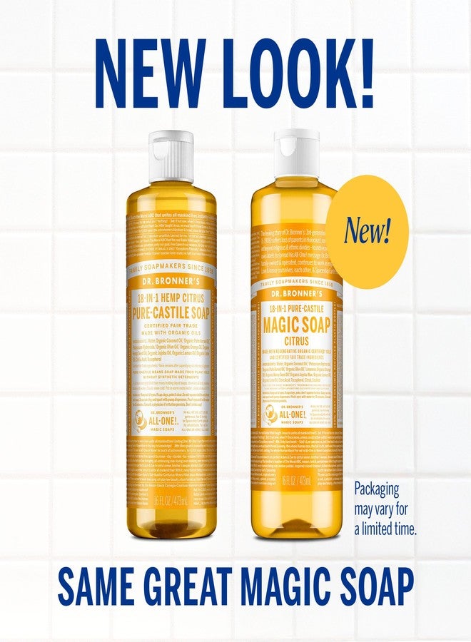 Dr. Bronner's Pure-Castile Magic Liquid Soap (Citrus, 16 Ounce, 2-Pack)- Made with Regenerative Organic Certified Oils, 18-in1 Uses: Face, Hair, Hand & Body Soap, Laundry, Pets- Concentrated, Vegan - Image 2