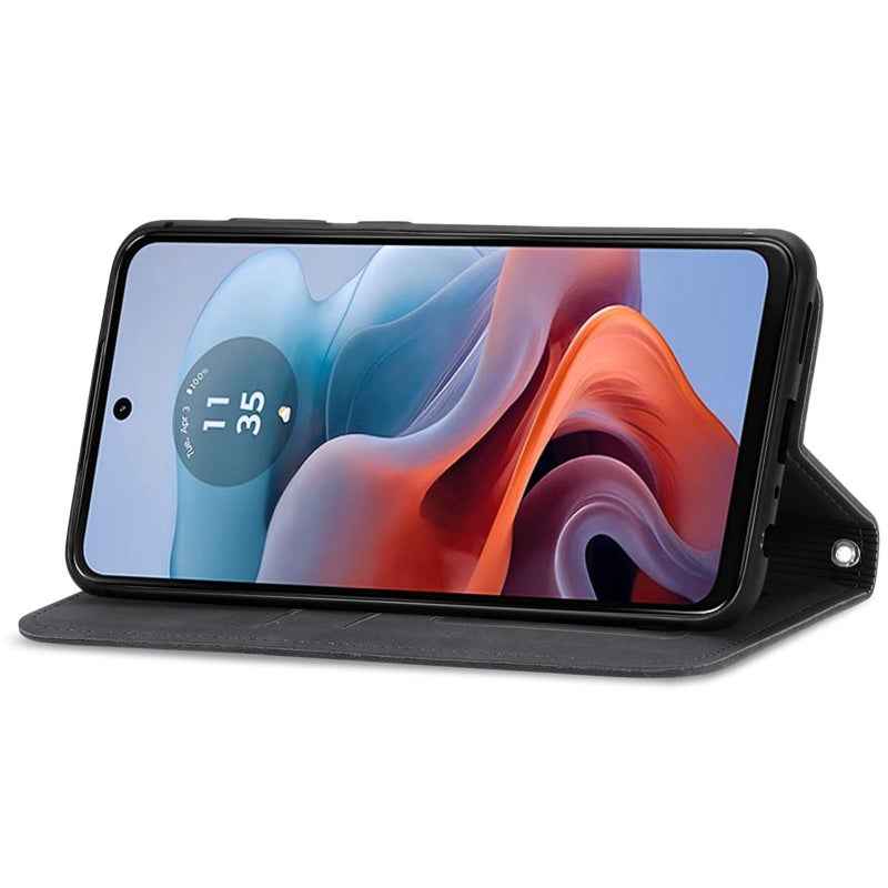 HuHa Protective Cover For Motorola  Moto G34 Retro Skin Feel Magnetic Flip Leather Phone Case(Black) - Image 3