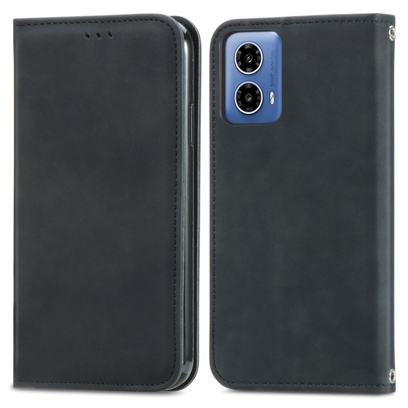 HuHa Protective Cover For Motorola  Moto G34 Retro Skin Feel Magnetic Flip Leather Phone Case(Black) - Image 2