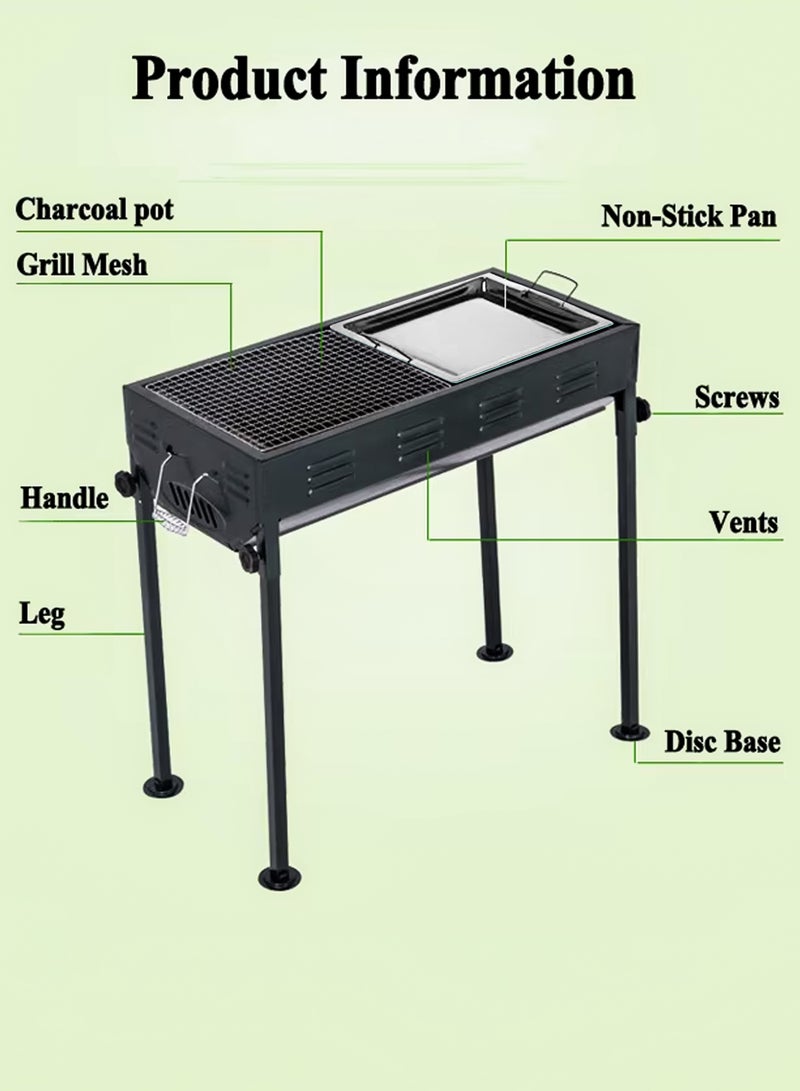 R.VIHAN Large Capacity Foldable Japanese Charcoal BBQ Grill 66x30cm Stainless Steel Portable Barbecue Rack with Stand Anti-Scald Mesh Grill Clip for 5-15 People, Perfect for Camping, Hiking, Picnics, Party and Garden Backyard Mutton Kebabs Chicken Sausage Beef Boti Cooking - Image 3