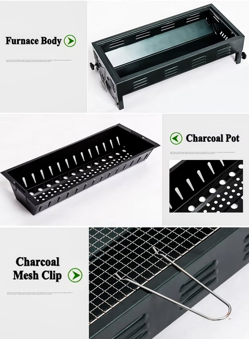 R.VIHAN Large Capacity Foldable Japanese Charcoal BBQ Grill 66x30cm Stainless Steel Portable Barbecue Rack with Stand Anti-Scald Mesh Grill Clip for 5-15 People, Perfect for Camping, Hiking, Picnics, Party and Garden Backyard Mutton Kebabs Chicken Sausage Beef Boti Cooking - Image 4