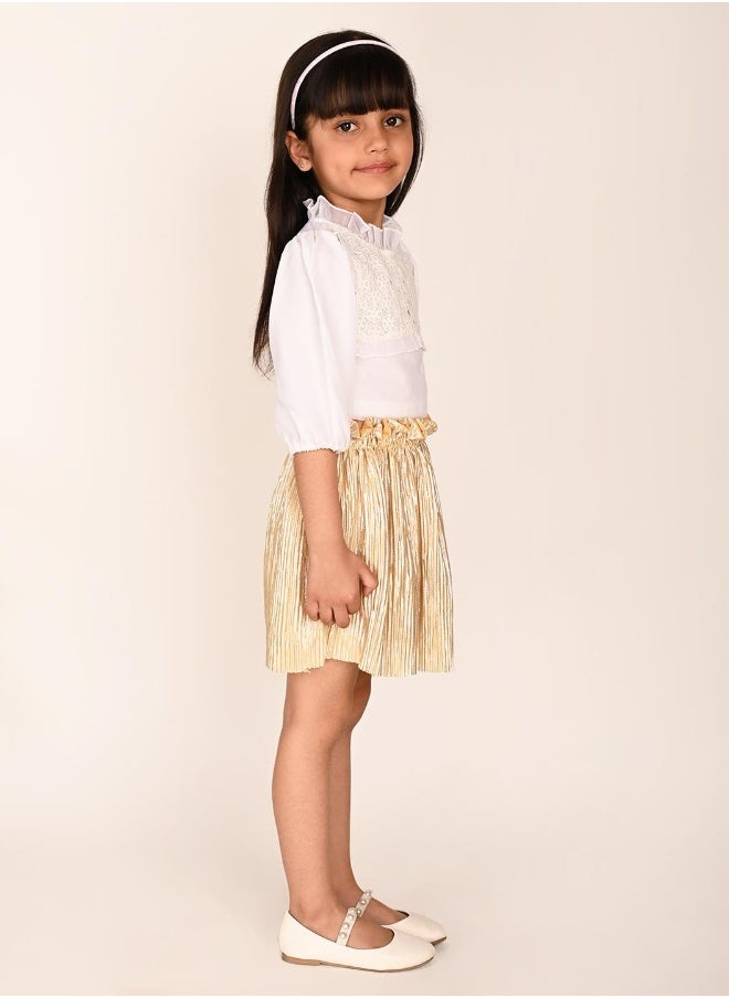 LILPICKS Balloon Sleeves Smoking Neck Top with Shimmering Skirt  - Image 3