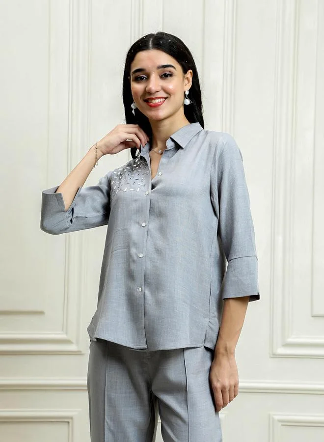 Athena Grey Embellished Top with Trousers Co-Ords