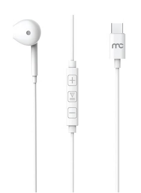Type C Mono Headset USB C Wired Earbuds with Microphone & Volume Control, In-ear Headphones for iPhone 15 Pro Max, iPad Pro/Air, Samsung White