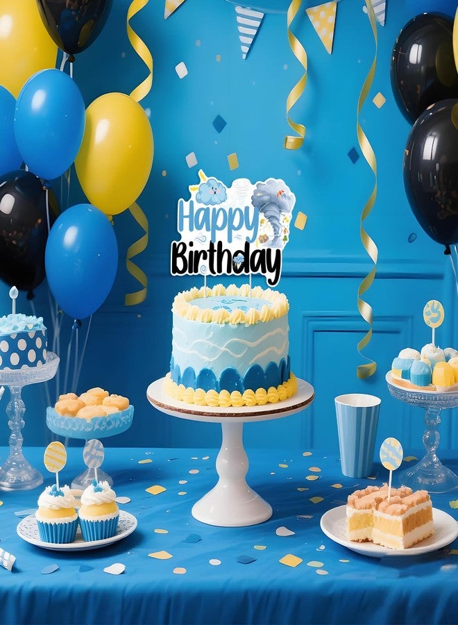 Cheereveal غطاء كعكة عيد ميلاد تورنادو من تشيريفيل، باللونين الأزرق والأسود، غطاء كعكة عيد ميلاد فورنادو للأولاد، موضوع عاصفة جوية، لوازم ديكورات حفلات استقبال المولود الجديد - Image 3