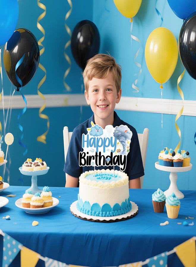 Cheereveal غطاء كعكة عيد ميلاد تورنادو من تشيريفيل، باللونين الأزرق والأسود، غطاء كعكة عيد ميلاد فورنادو للأولاد، موضوع عاصفة جوية، لوازم ديكورات حفلات استقبال المولود الجديد - Image 4