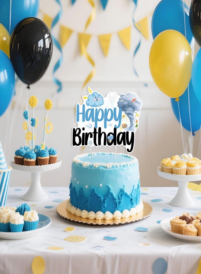 Cheereveal غطاء كعكة عيد ميلاد تورنادو من تشيريفيل، باللونين الأزرق والأسود، غطاء كعكة عيد ميلاد فورنادو للأولاد، موضوع عاصفة جوية، لوازم ديكورات حفلات استقبال المولود الجديد - Image 2