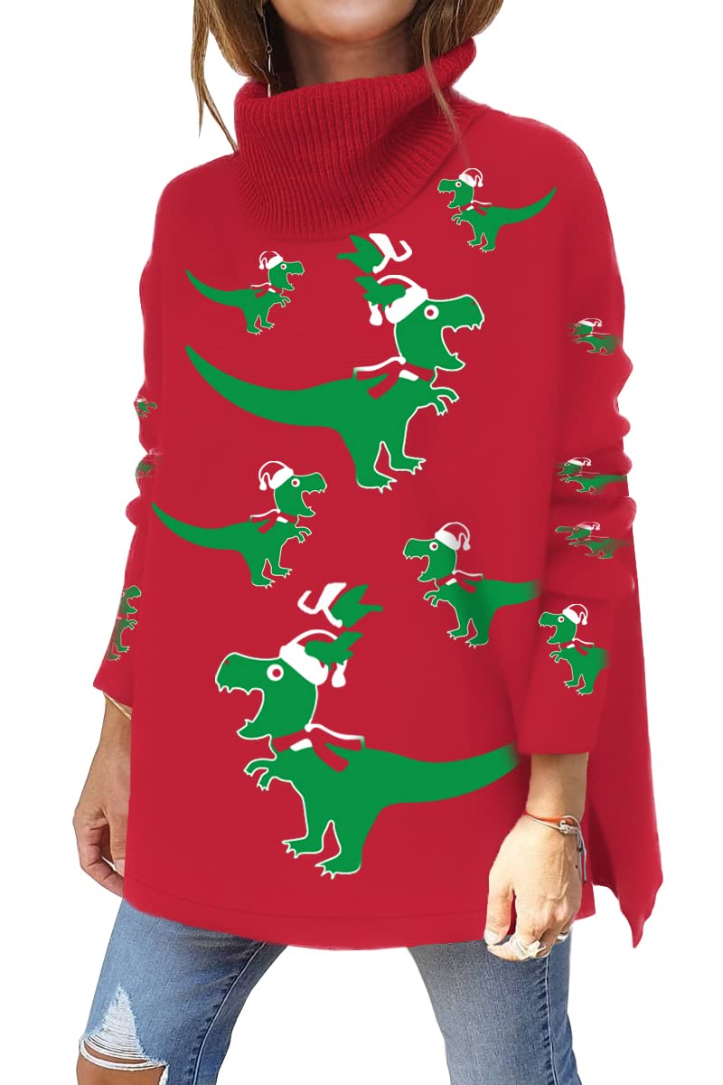 LILLUSORY Ugly Christmas Sweater Womens 2025 Oversized Long Tunic Cozy Winter Trendy Plus Size Poncho Dress Cute Pullover Turtleneck Fashion Work Festival Holiday Clothes Outfit Clothing - Image 1