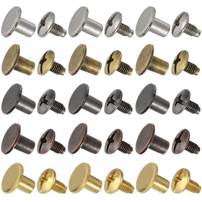 YORANYO 150 Sets 8MM Chicago Screws Leather Rivets for Fabric Chicago Binding Screws Buttons Metal Studs Rivets for Decorate and Repair Belts Bags Shoes Purse Dog Collar Leather Craft (Mixed Color) - Image 5