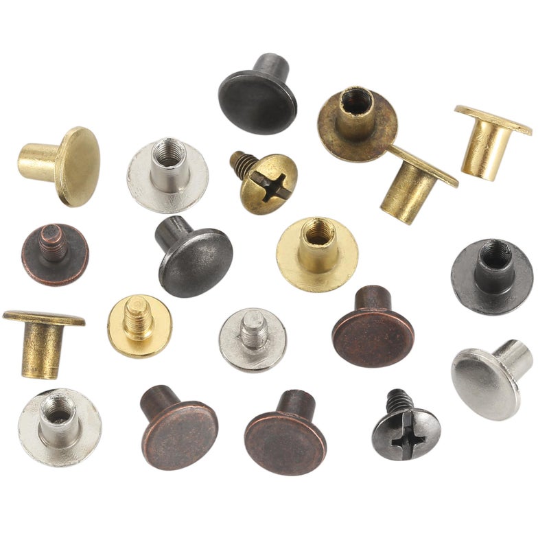 YORANYO 150 Sets 8MM Chicago Screws Leather Rivets for Fabric Chicago Binding Screws Buttons Metal Studs Rivets for Decorate and Repair Belts Bags Shoes Purse Dog Collar Leather Craft (Mixed Color) - Image 3