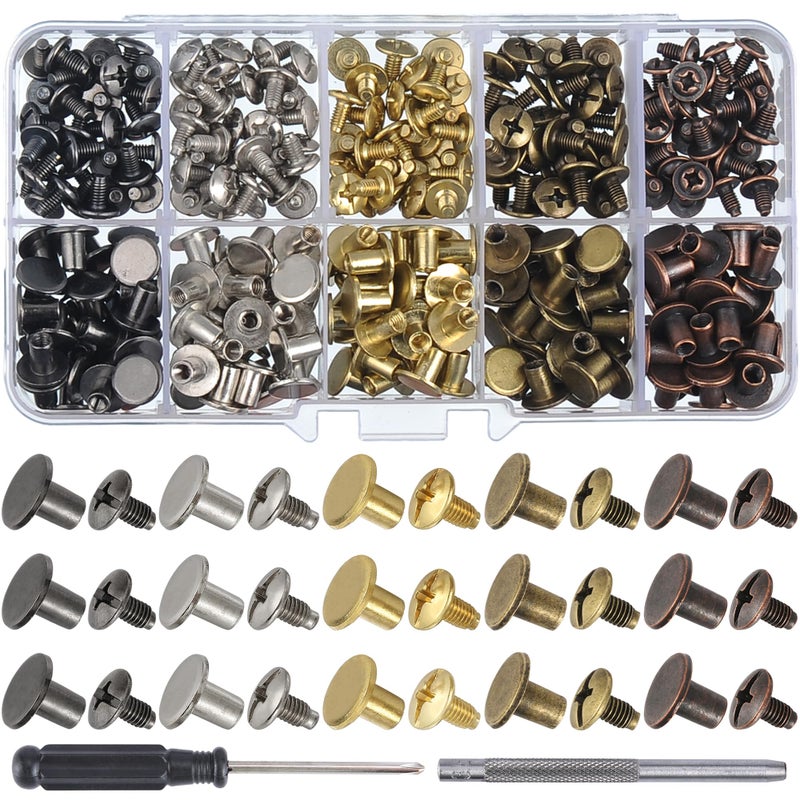 YORANYO 150 Sets 8MM Chicago Screws Leather Rivets for Fabric Chicago Binding Screws Buttons Metal Studs Rivets for Decorate and Repair Belts Bags Shoes Purse Dog Collar Leather Craft (Mixed Color) - Image 1